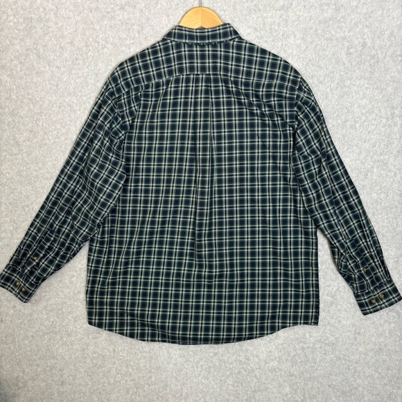 L.L. Bean Wrinkle-Free Long Sleeve Button Down Plaid Shirt-Navy/Green-Men Large - Picture 4 of 5